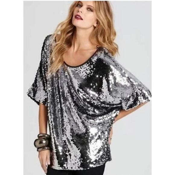 Rachel Zoe Sequin Poncho Womens Size Small (P) Black Relaxed Party Glam - Picture 7 of 7